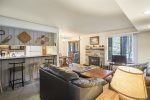 Mammoth Lakes Condo Rental Sunshine Village 167 - Living Room has a Woodstove